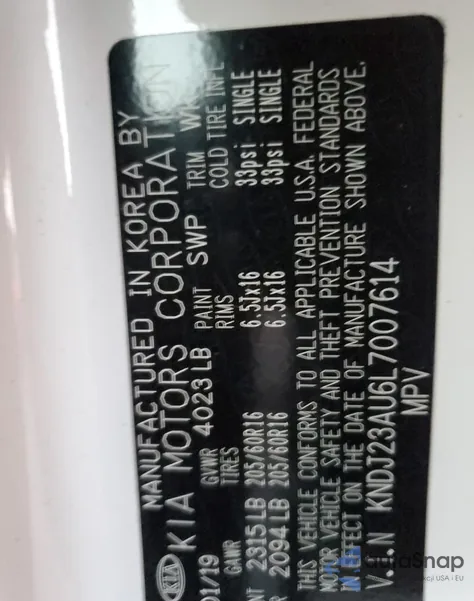 2020 Kia Soul Lx z USA, uszkodzony, nr VIN KNDJ23AU6L7007614